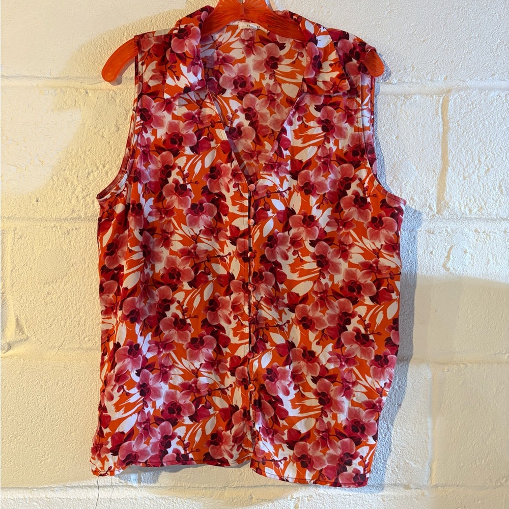 Pleione Floral Sleeveless Blouse - Red and Purple